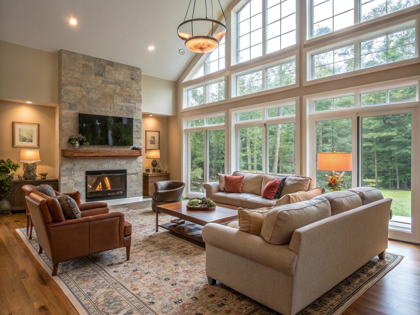 Clean modern open plan living area following structural wall removal