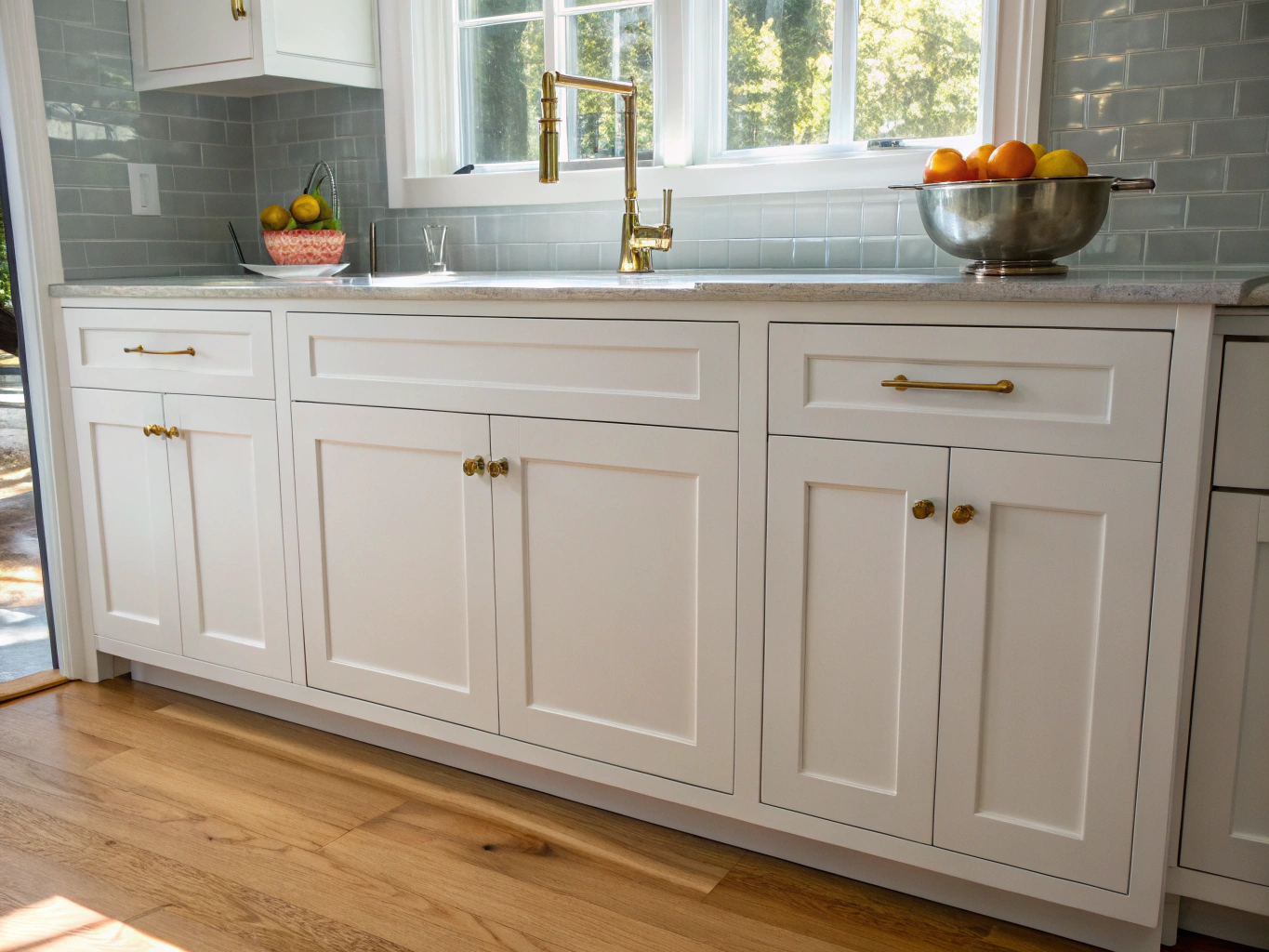 Fitted shaker kitchen installation featuring solid worktops and integrated appliances